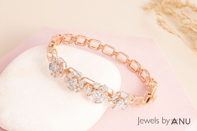 Women 14kt rose gold diamond bracelet, Size : 2'6 inches