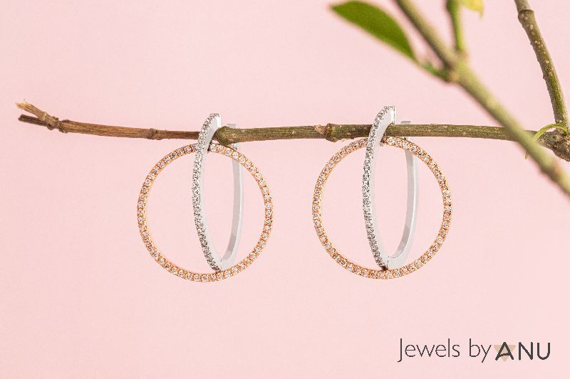 Solid gold handmade diamond hoop earrings, Gender : Female