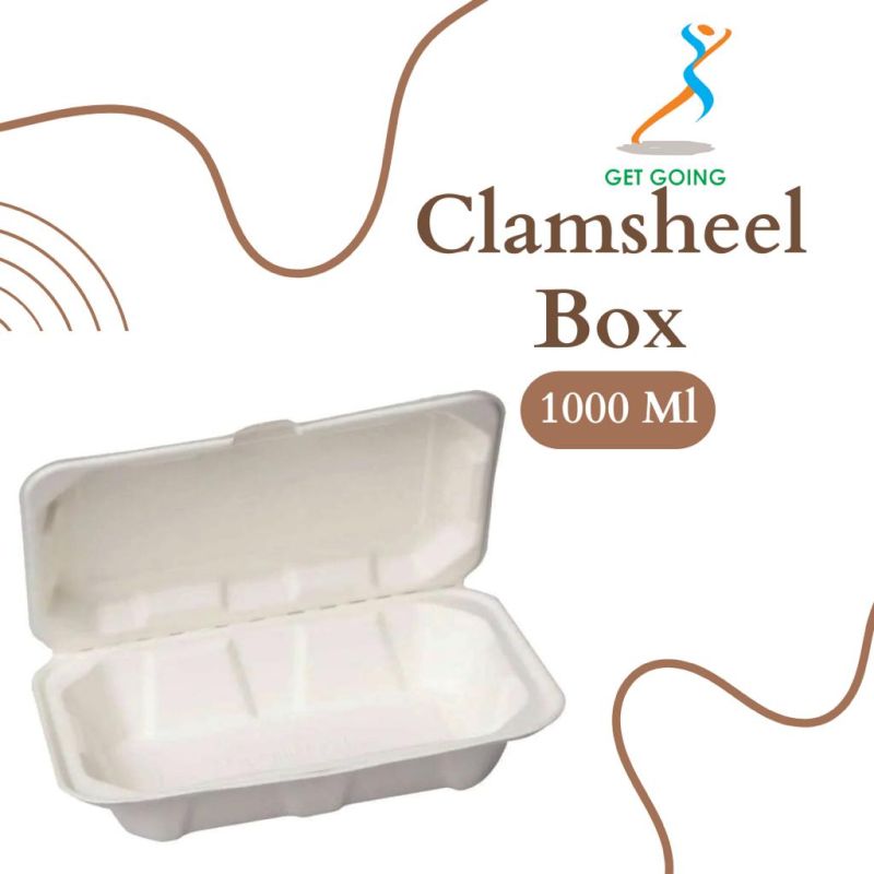 Off-white Square Plain Sugarcane Baggasse Clamshell Box, for Food Packaging