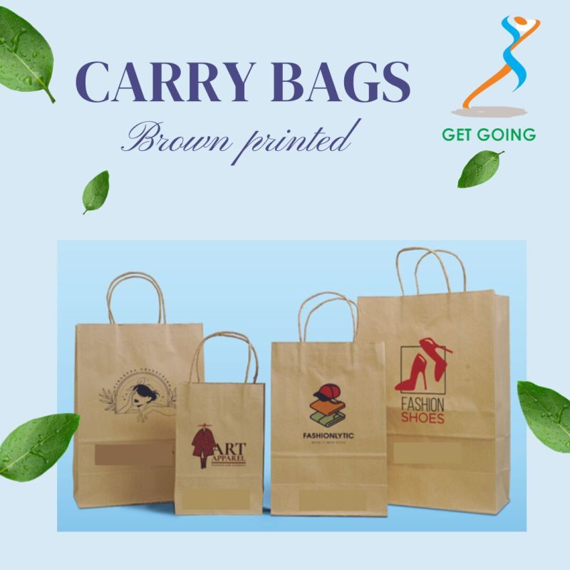 Brown Get Going Printed Paper Carry Bag, for Shopping, Technics : Machine Made