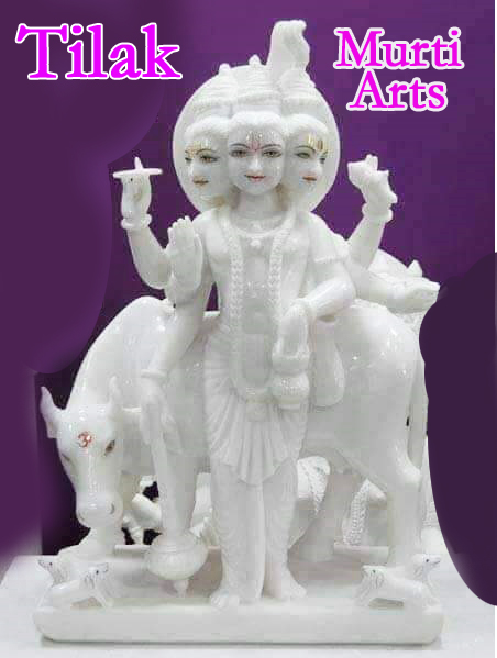 5kg Plain Marble Dattatreya Statue, for Worship, Temple, Interior Decor, Office, Home, Gifting, Garden