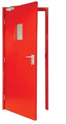 Red Hinged Polished Metal Fire Resistant Door, for Hotel, Mall