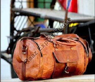 Plain Leather Round Duffle Bag, Technics : Handmade