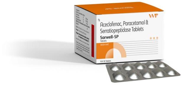 Aceclofenac paracetamol serratiopeptidase tablet, Packaging Type : Alu Alu