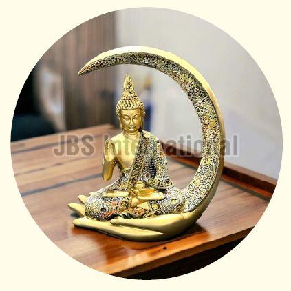 Golden Carved Polished Brass Buddha Statue, for Home, Office, Shop, Size : Standard