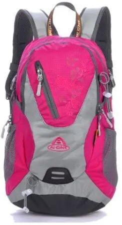 Plain Nylon PU Ladies Shoulder Backpack, Color : Pink Grey