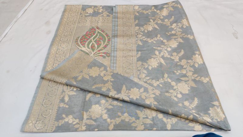 Printed Grey Tissue Silk Saree, Technics : Machine Made