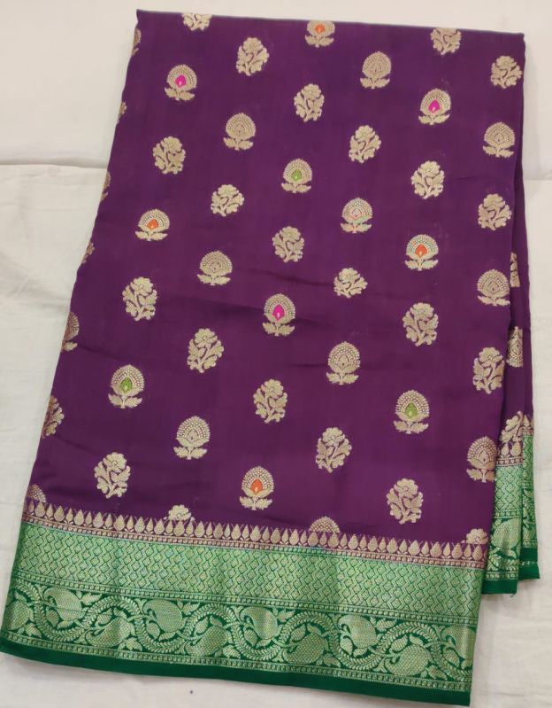 Purple Green Border Matka Silk Saree