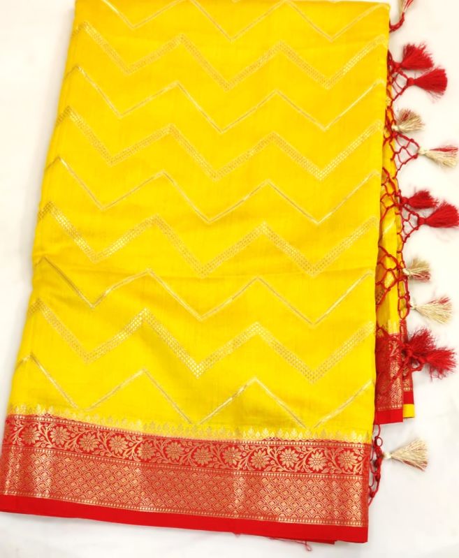 Printed Yellow Matka Silk Saree, Occasion : Festival Wear, Party Wear