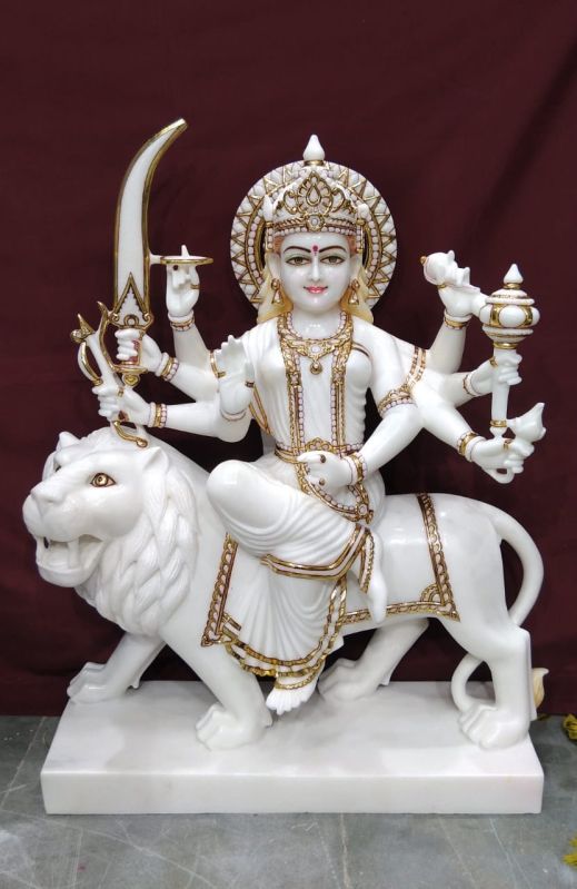 Non Polished Marble Goddess Maa Durga Statue, for Home, Hotel, House, Religious, Shop, Temple, Size : 1ft