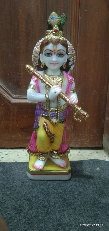 Multicolor Printed Marble lord krishna statue, for Shop, Office, Home, Garden, Size : All size
