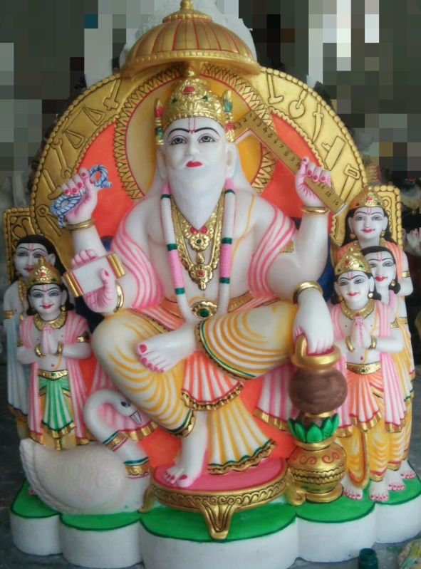 Printed marble vishwakarma statue, for Worship, Temple, Interior Decor, Office, Home, Gifting, Packaging Type : Thermocol Box