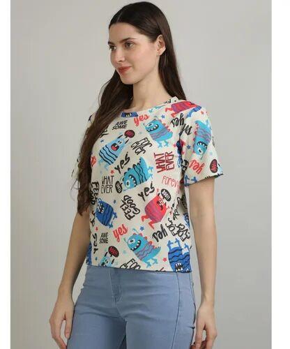 Cotton Ladies Digital Printed T-Shirt, Packaging Type : Plastic Packet