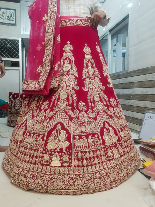 Ladies Fancy Red Embroidered Lehenga Choli, Size : All Sizes
