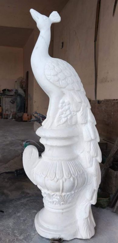 Plain Polished White Marble Peacock Statue, for Interior Decor, Office, Home, Gifting, Packaging Type : Thermocol Box