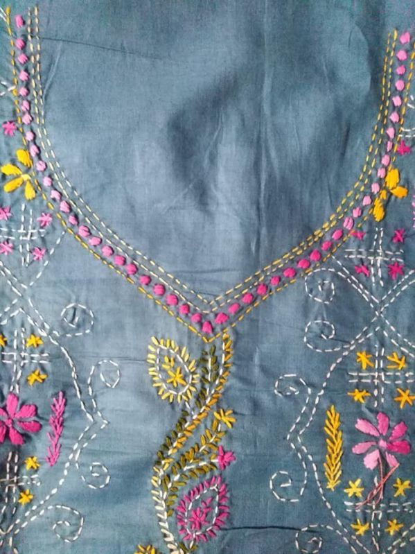 Stitched Ladies Cotton Kantha Stitch Kurti, Color : Multicolor