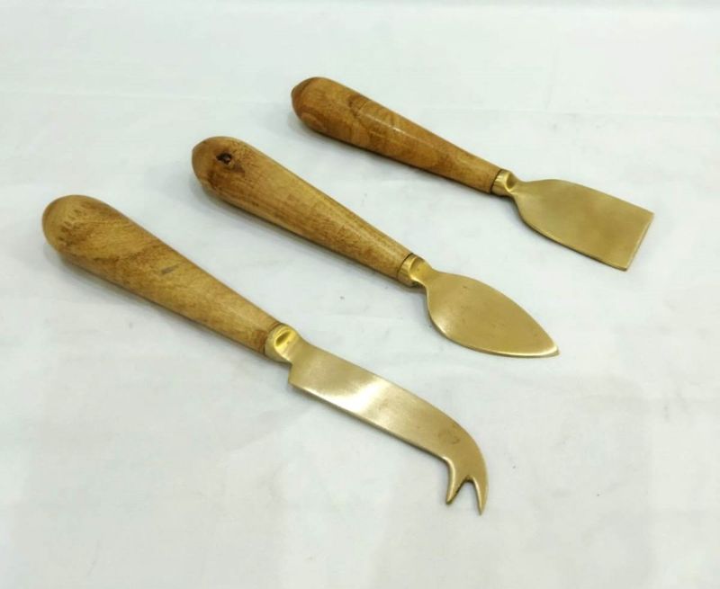 Glossy Kraft Brass / Wood Cutlery Set, for Kitchen Ware