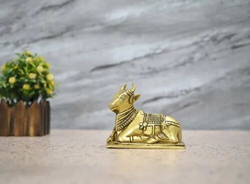 Brass Nandi Statue, Color : Golden