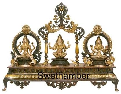 Swethamber Arts Brass Ganesh Laxmi Saraswati Idol, Size : 21inch Height