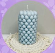 Blue Beeswax Glossy Bubble Pillar Candle, for Decoration, Packaging Type : Box