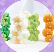 Multicolor Beeswax Glossy Flower Pillar Candle, for Decoration, Packaging Type : Box