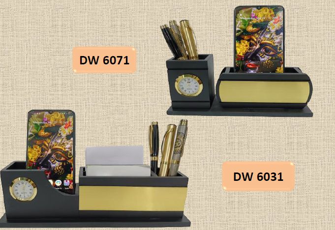 Black Rectangulat Table Top Wooden Pen Stand, for Promotional Use, Packaging Type : Box