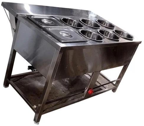 Silver Stainless Steel Ice Cream Display Counter, for Catering, Size : 45 X 17 X 38 Inch(L*W*H)