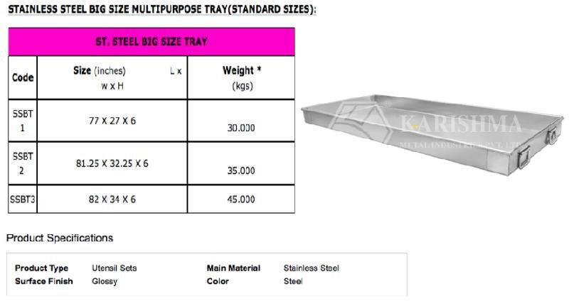 Stainless Steel Big Size Multipurpose Tray
