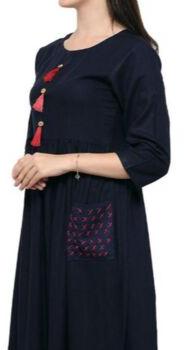 Ladies Black Plain Kurti with Tassels