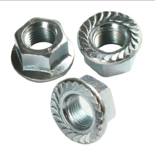 High Tensile Steel Hex Flange Nut, Color : Silver