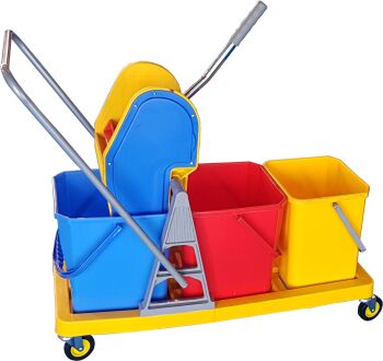 Three bucket 48L Mop Wringer Trolley