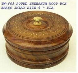 Wood Round Brass Inlay Box