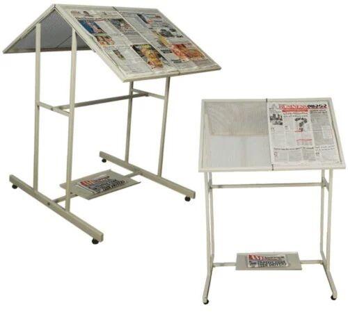 Signmark White Metal Newspaper Reading Stand, For Library, School, Colleges, Size : 52 Inch Height