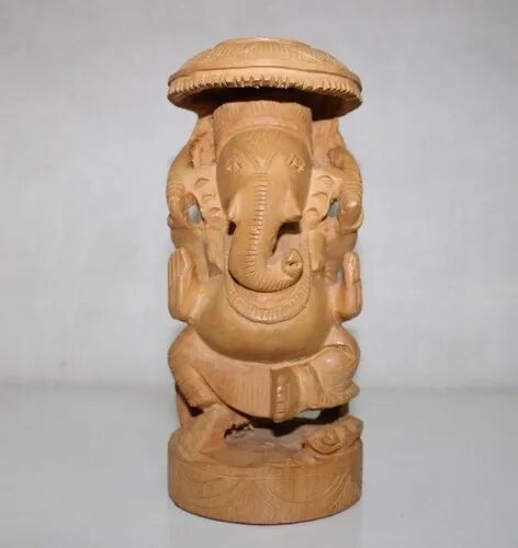 Wooden Chattri Ganesha Statue, Color : Brown