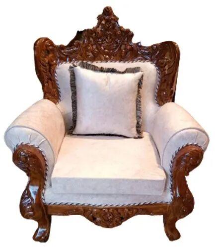 White Brown Wooden Maharaja Sofa Chair