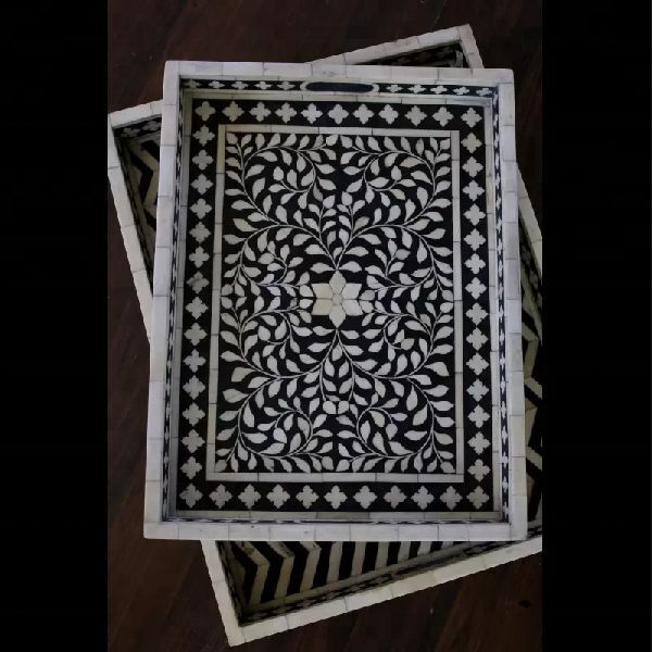 Black and white Bone Inlay Serving Tray