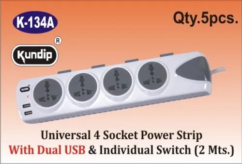Universal 4 Socket Power Strip, Color : Grey Black