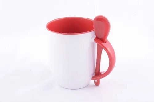 White Red Promotional Mug, Pattern : Plain
