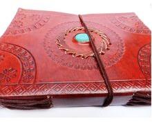 Handmade genuine embossed stone with lock leather notebook