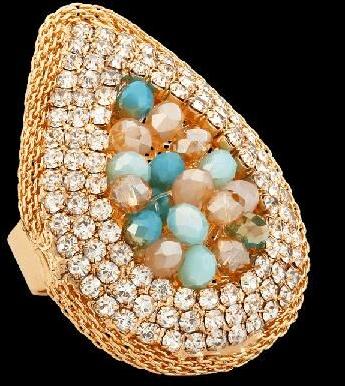 Italian Designer Adjustable Ring-Tear drop Aqua Beaded Ring