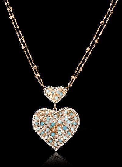 Perline Heart Aqua bead Necklace