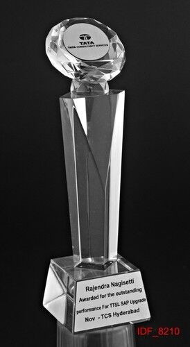Printed crystal diamond trophy, Color : Transparent