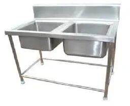 Rectangular Polished Stainless Steel Two Sink unit