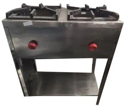 Silver Two Burner Gas Bhatti, for Cooking