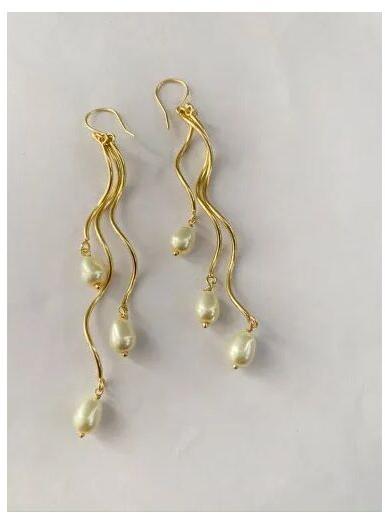 Brass pearl earrings, Gender : Female