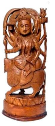 Brown Sandalwood Wood Durga Statue, Size : 5.5x14 Inch