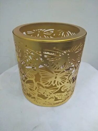 Cylindrical Iron Decorative Candle Holder, Color : Golden