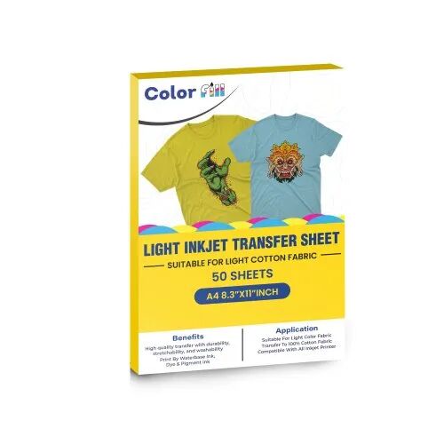 Color Fill Light Inkjet Transfer Paper, for 100% polyester