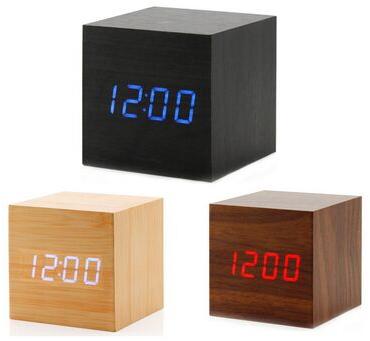 Cube Wood LED Alarm Clock
