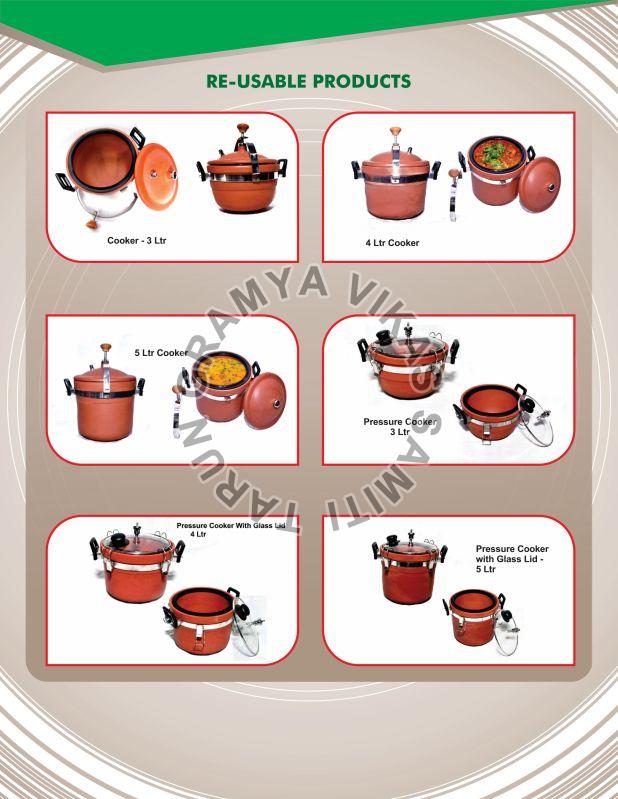 Terracotta Cooker with Glass Lid, Handle Material : Plastic